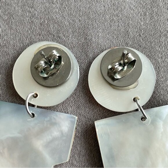 Carved Mother of Pearl and Abalone Shell Earrings - Picture 11 of 13